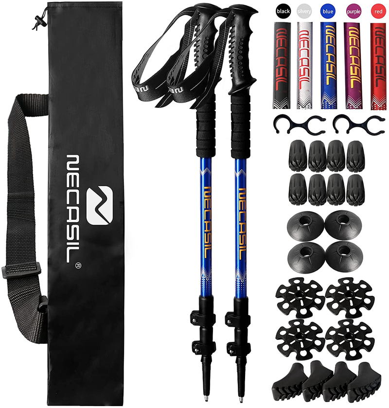 NECASIL Adjustable Trekking Poles for Hiking with Flip Lock System Comfortable Grips and Straps Set of 2 Sporting Goods > Outdoor Recreation > Camping & Hiking > Hiking Poles NECASIL BLUE  