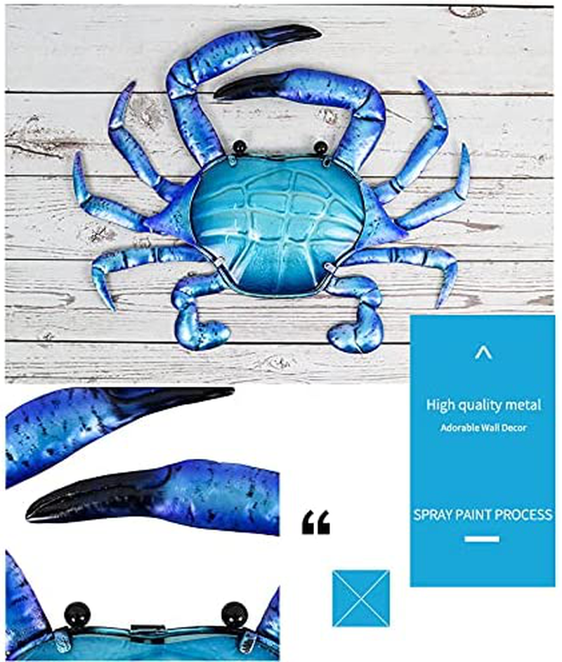 LiffyGift Metal Crab Wall Sculptures Outdoor Beach Theme Coastal Glass Art Outside Hanging Decorations for Pool or Patio, Indoor Bathroom Home & Garden > Decor > Artwork > Sculptures & Statues LIFFY   
