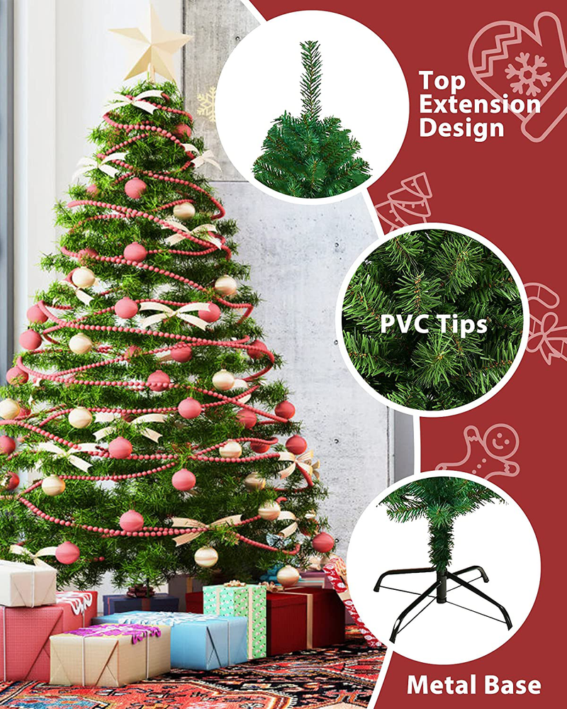 JINLLY Christmas Tree, 6FT Artificial Flake Christmas Trees with Foldable Metal Stand and 1000 Branch Tips, Xmas Tree for Indoor and Outdoor