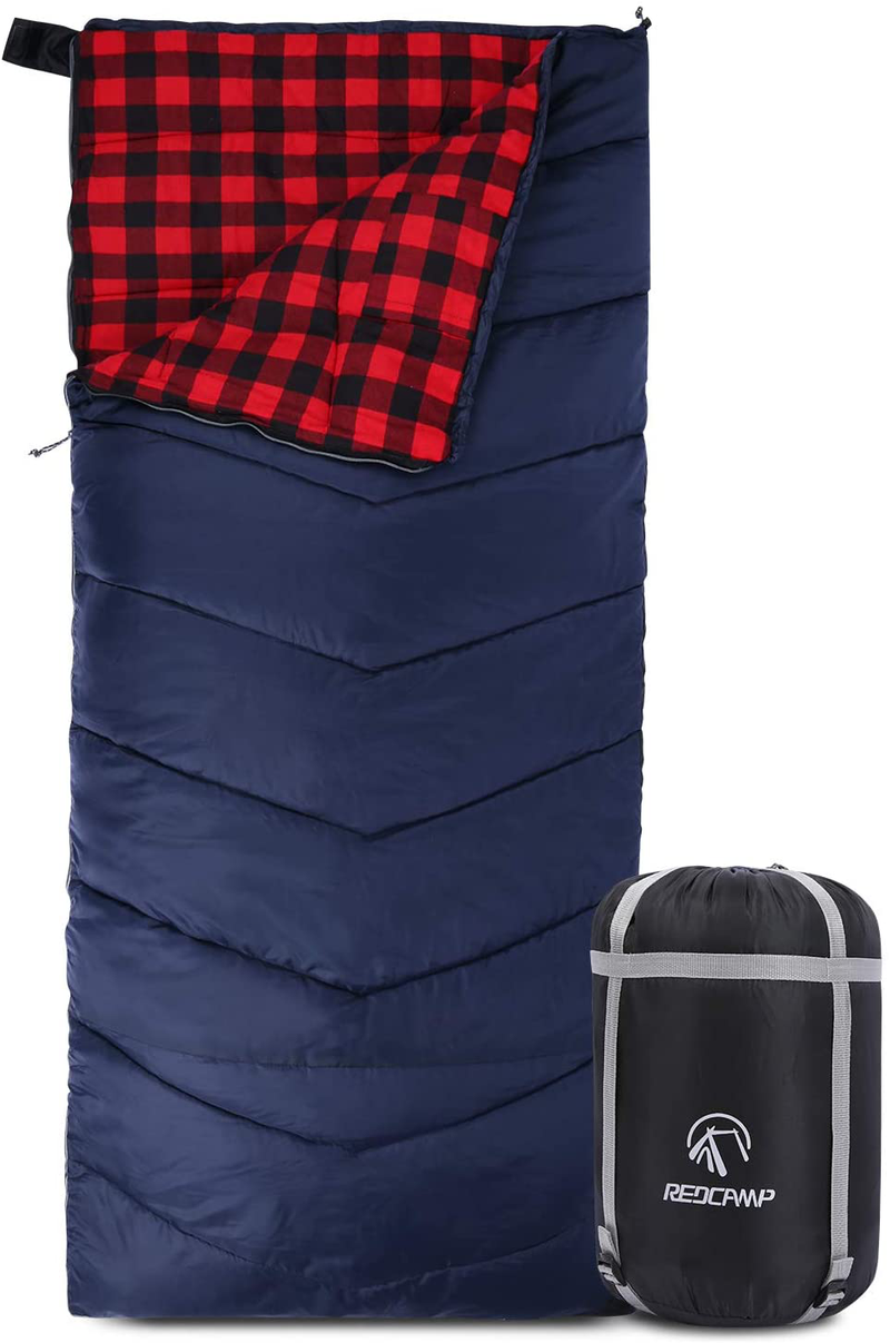 Cotton Flannel Sleeping Bag for Adults, 23/32F Comfortable, Envelope with Compression Sack Blue/Grey 2/3/4Lbs (91"X35") Sporting Goods > Outdoor Recreation > Camping & Hiking > Sleeping Bags REDCAMP Red Plaid 3lbs(79"x33")  