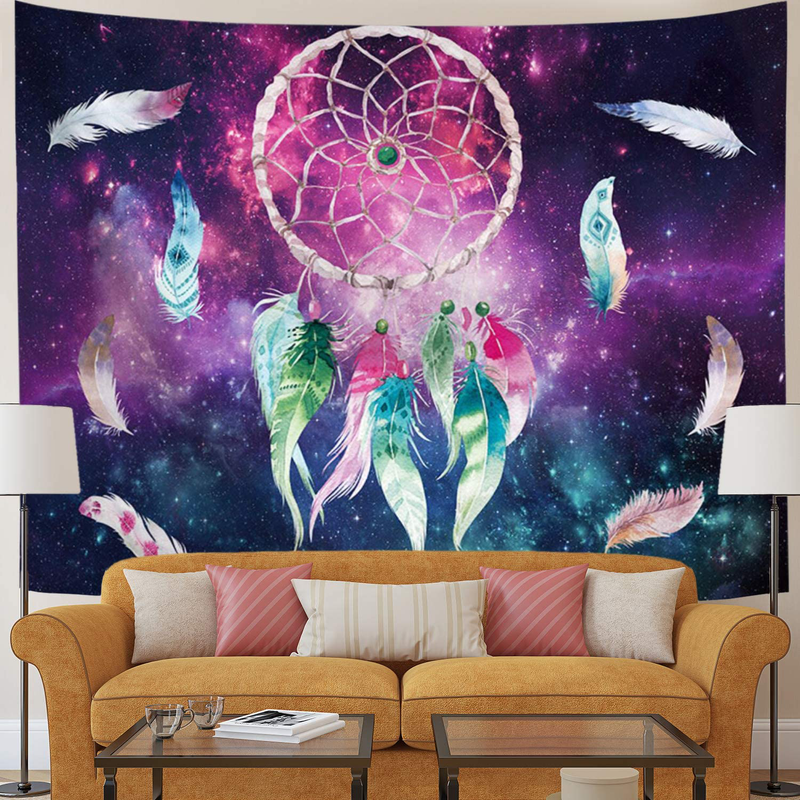 Galoker Dreamcatcher Tapestry Colorful Feather Tapestry Space Tapestry Galaxy Tapestry Psychedelic Tapestry Red Green Starry Sky Art Tapestry Wall Hanging for Home Decor Home & Garden > Decor > Artwork > Decorative Tapestries Galoker   