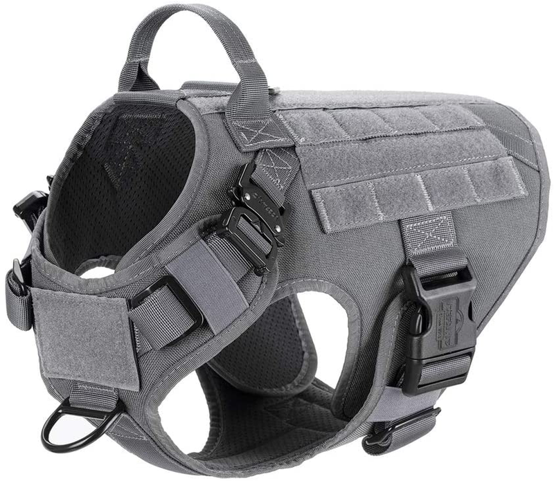 ICEFANG Tactical Dog Harness with 2X Metal Buckle,Working Dog MOLLE Vest with Handle,No Pulling Front Leash Clip,Hook and Loop for Dog Patch Animals & Pet Supplies > Pet Supplies > Dog Supplies ICEFANG Wolf Gray M (Neck:16"-22" ; Chest:25"-31" ) 