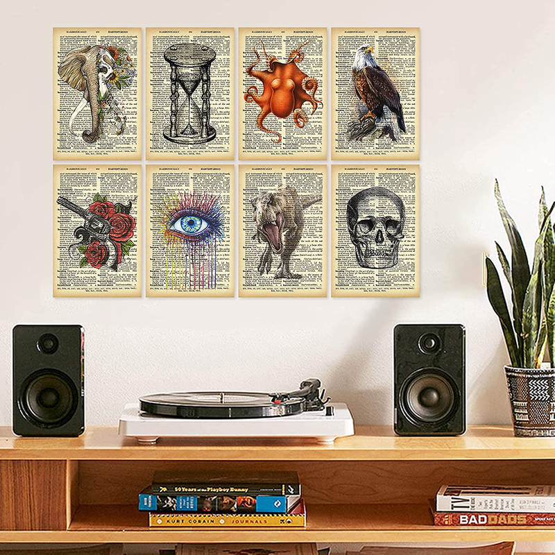 HK Studio Vintage Poster with Dictionary Art Print | Self-Adhesive, Vinyl Sticker, Retro Dictionary Poster | Vintage Wall Art | Indie Room Decor Aesthetic for Wall Collage Kit, 7.8"X11.8", Pack 12 Home & Garden > Decor > Artwork > Posters, Prints, & Visual Artwork HK Studio   