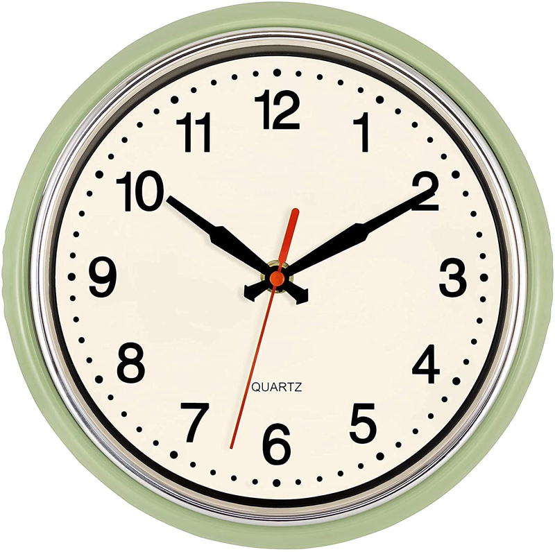Foxtop Retro Wall Clock 9.5 Inch Green Kitchen 50's Vintage Design Round Silent Non Ticking Decorative Battery Operated Quartz Metal Clock for Classroom Office Home Home & Garden > Decor > Clocks > Wall Clocks Foxtop   