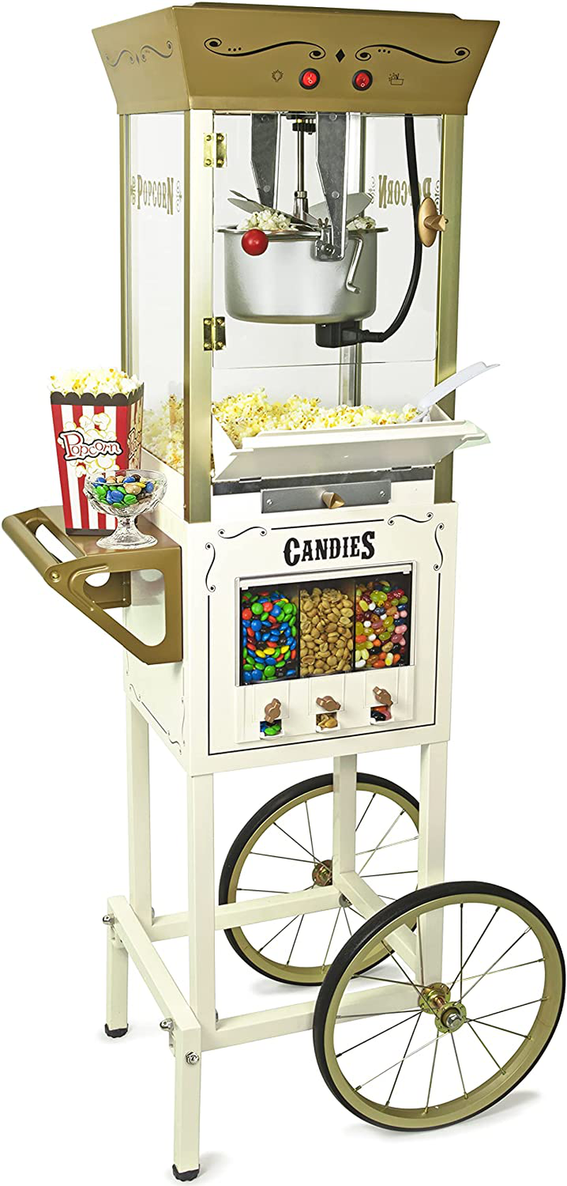 NOSTALGIA Concession CCP510 Vintage Professional Popcorn Cart-New 8-Ounce Kettle-53 Inches Tall-Red Home & Garden > Kitchen & Dining > Kitchen Tools & Utensils > Kitchen Knives Nostalgia Ivory w/ Candy Dispensers  