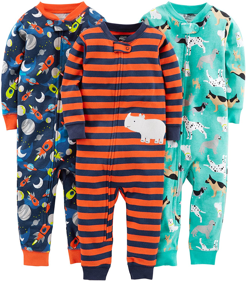 Simple Joys by Carter's Baby Boys' 3-Pack Snug Fit Footless Cotton Pajamas Apparel & Accessories > Costumes & Accessories > Costumes Simple Joys by Carter's Orange/Navy/Teal Blue, Dogs/Space 12 Months 