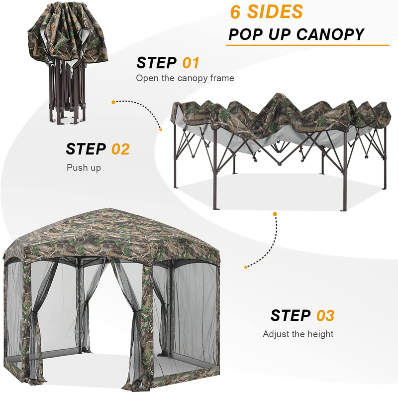 COOSHADE Pop Up Camping Gazebo 6 Sided Instant Screened Canopy Tent Outdoor Screen House Room(12x10Ft,Camouflage) Home & Garden > Lawn & Garden > Outdoor Living > Outdoor Structures > Canopies & Gazebos COOSHADE   