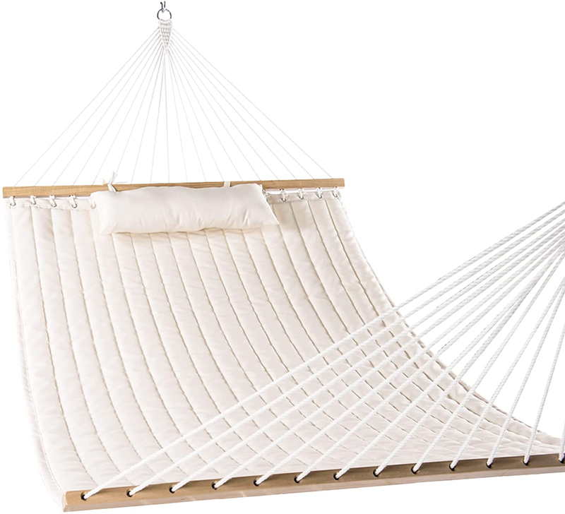 Lazy Daze 12 FT Double Quilted Fabric Hammock with Spreader Bars and Detachable Pillow, 2 Person Hammock for Outdoor Patio Backyard Poolside, 450 LBS Weight Capacity, Dark Cream Home & Garden > Lawn & Garden > Outdoor Living > Hammocks Lazy Daze Hammocks Dark Cream  