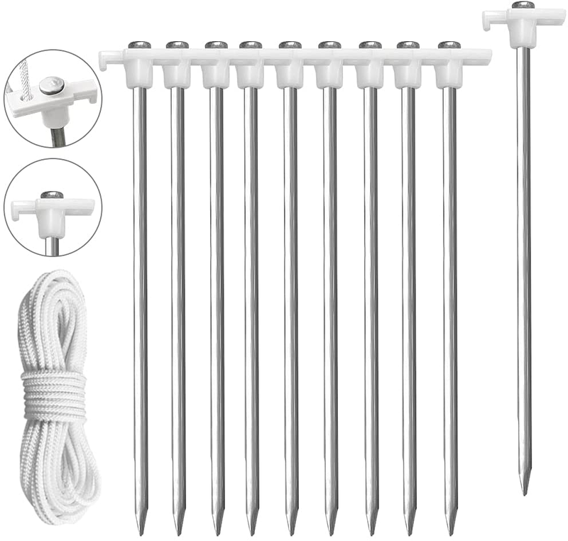 Eurmax USA Galvanized Non-Rust Camping Family Tent Pop up Tent Stakes Ice Tools Heavy Duty 10Pc-Pack, with 4X10Ft Ropes & 1 Green Stopper Sporting Goods > Outdoor Recreation > Camping & Hiking > Tent Accessories Eurmax White  