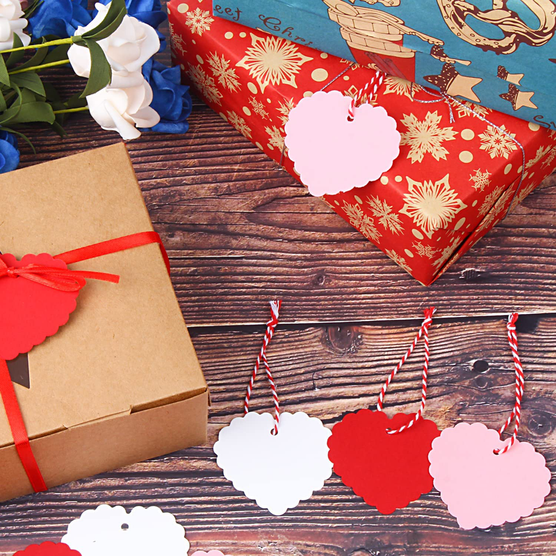 DIYASY Valentine Heart Gift Tags,120 Pcs Kraft Paper Hanging Tags with String for Valentine'S Day,Wedding and Mother'S Day Gift Wrapping(Red,Pind,White)
