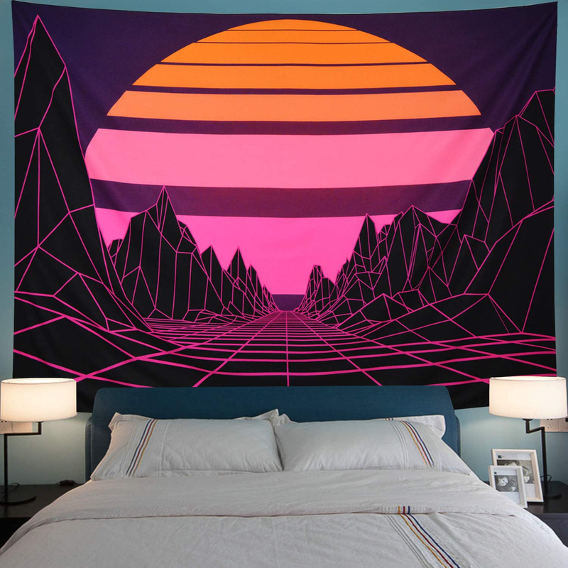 Sun Tapestry Mountain Tapestry Abstract Purple Mountains Tapestry Retro Geometric Wave Tapestry Wall Hanging for Living Room Dorm (M- 59.1" × 51.2", Purple Mountain) Home & Garden > Decor > Artwork > Decorative Tapestries Leofanger Purple Mountain M- 59.1" × 51.2" 