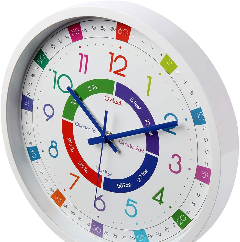 JoFomp Telling Time Teaching Clock | 12 inch Educational Wall Clock for Kids Learning Time, Silent Non-Ticking Quartz Decorative Wall Clock for Teacher's Classrooms or Children's Bedrooms (White) Home & Garden > Decor > Clocks > Wall Clocks JoFomp   