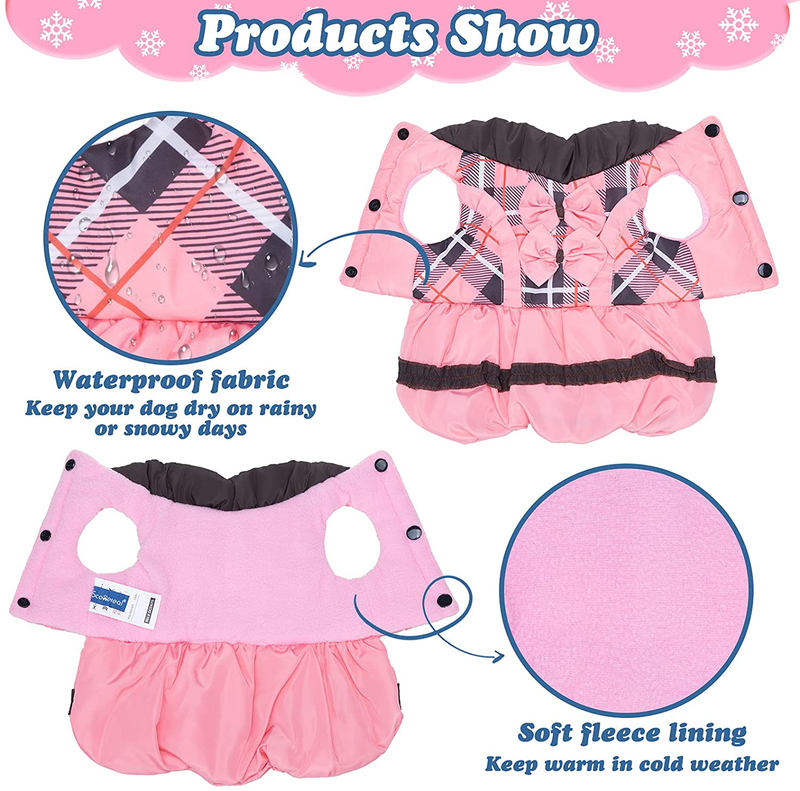SCENEREAL Dog Winter Dress Waterproof Cold Weather Coat Warm Pet Sweater Classic Plaid Dog Jacket for Small Medium Dogs Girls Wearing Animals & Pet Supplies > Pet Supplies > Dog Supplies > Dog Apparel SCENEREAL   