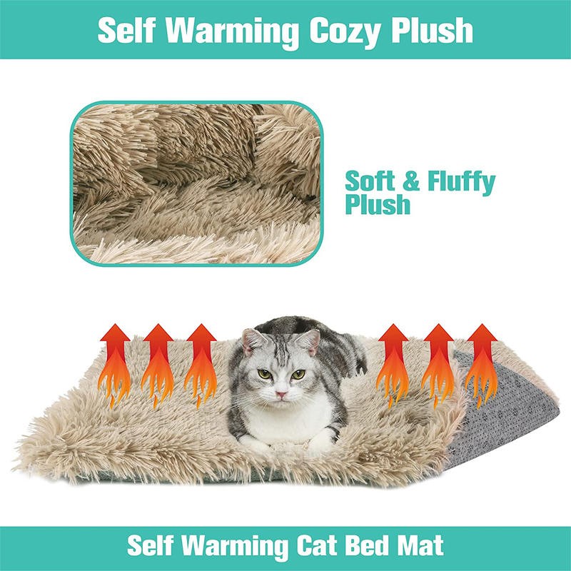 SCENEREAL Self-Warming Cat Bed Mat for Cats Small Dogs, Function 2 in 1 Soft Plush with Anti-Slip Bottom, Washable Pet Mat Autumn Winter Indoor Snooze Sleeping for Kittens Puppy Dog