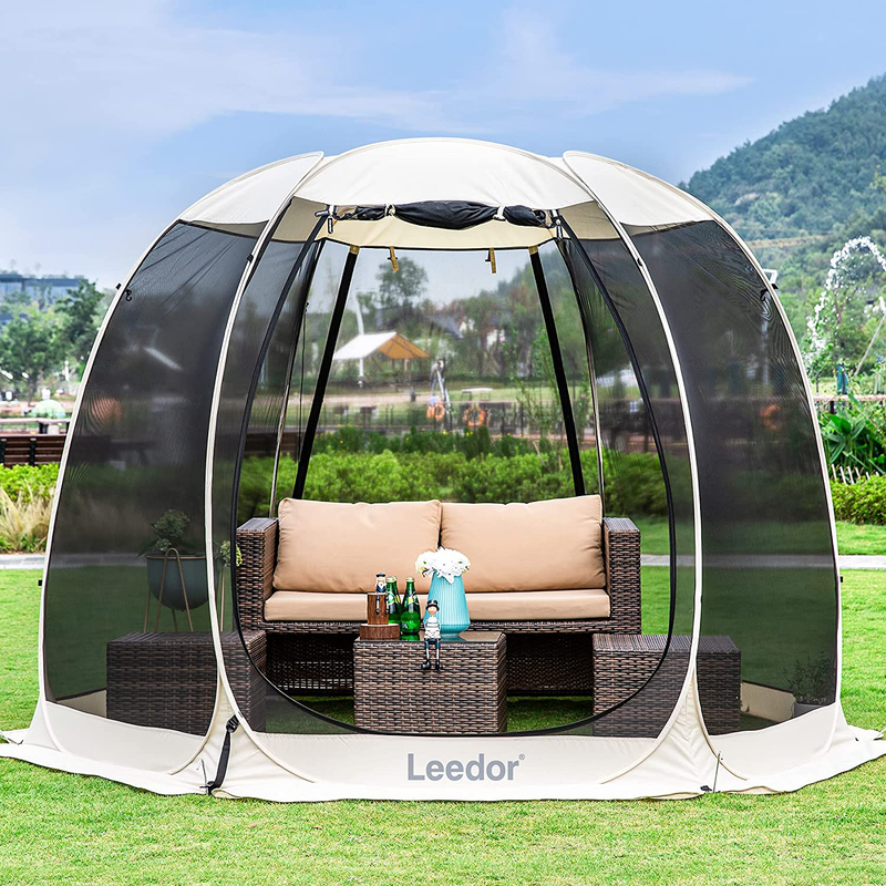 LEEDOR Gazebos for Patios Screen House Room 4-6 Person Canopy Mosquito Net Camping Tent Dining Pop up Sun Shade Shelter Mesh Walls Not Waterproof Gray,10'X10' Sporting Goods > Outdoor Recreation > Camping & Hiking > Mosquito Nets & Insect Screens LEEDOR Beige 10x10x7',6Panel 