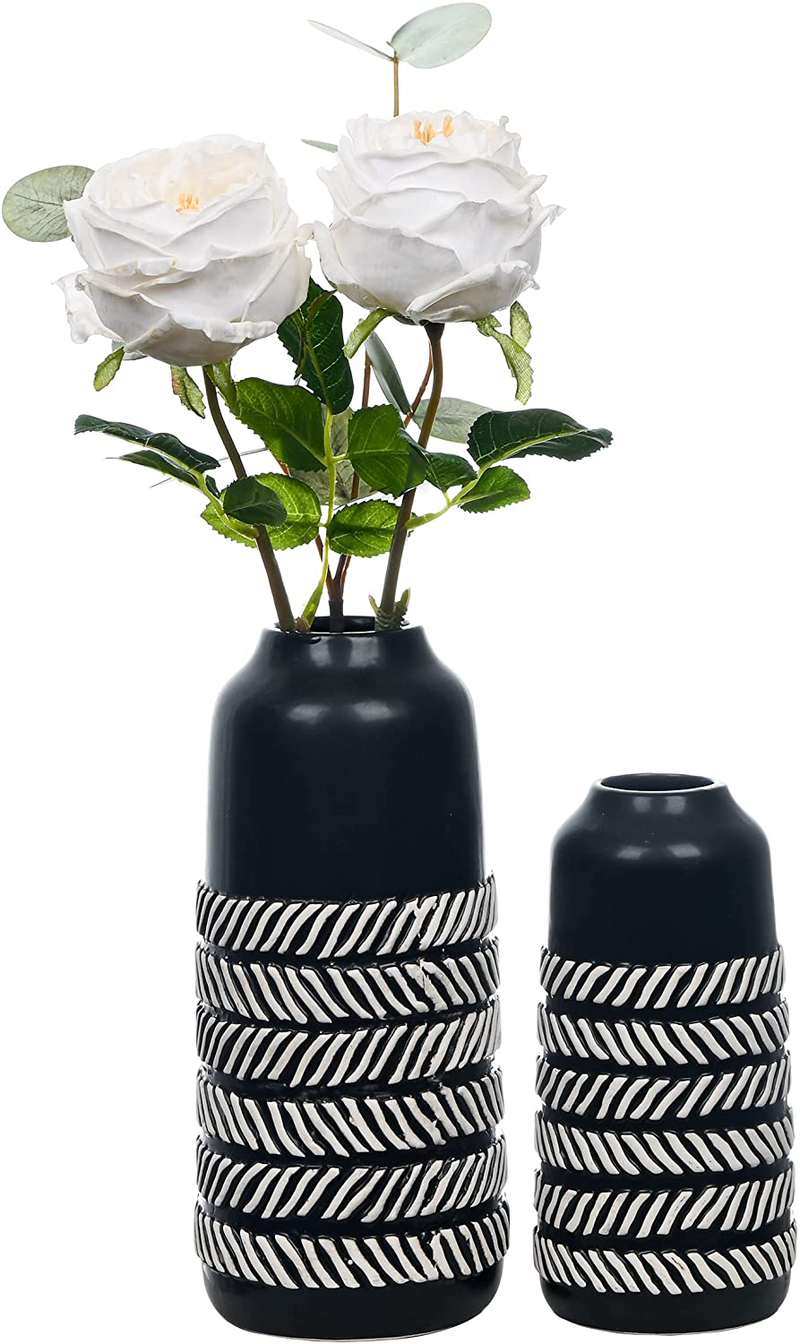 TERESA'S COLLECTIONS Ceramic Black Vase, Rustic Tribal Decorative Vases for Home Decor Living Room Table Shelf Decorations, 10 inch, Set of 2 Home & Garden > Decor > Vases TERESA'S COLLECTIONS   