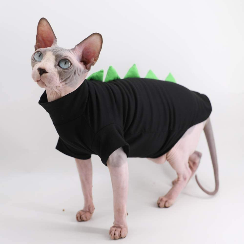 Dinosaur Design Sphynx Hairless Cat Clothes Cute Breathable Summer Cotton Shirts Cat Costume Pet Clothes,Round Collar Kitten T-Shirts with Sleeves, Cats & Small Dogs Apparel