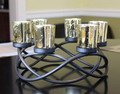 Seraphic Iron Circular Table Centerpiece Candle Holder, Black, Clear Votive 6 Cups