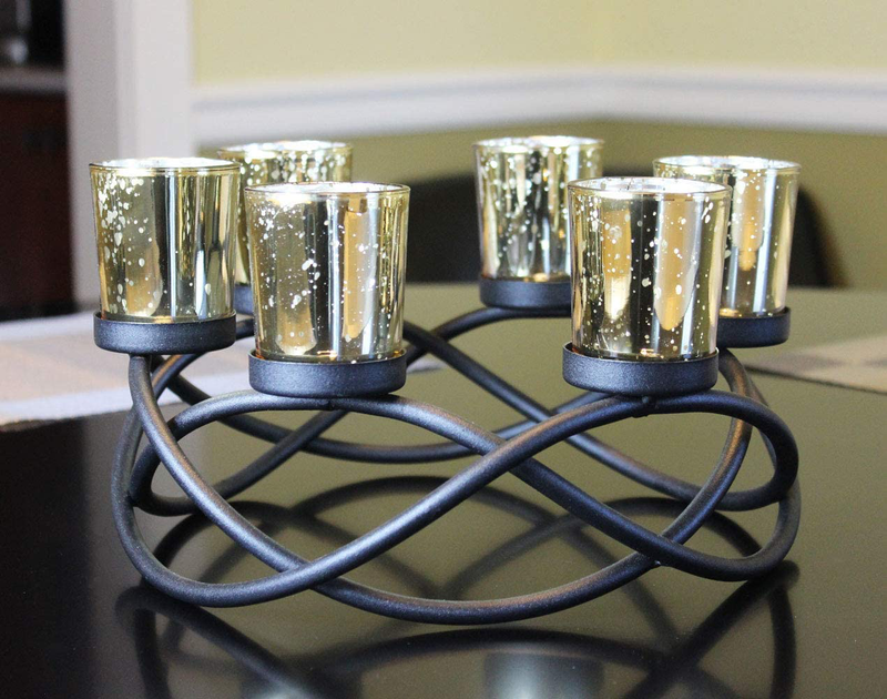 Seraphic Iron Circular Table Centerpiece Candle Holder, Black, Clear Votive 6 Cups Home & Garden > Decor > Home Fragrance Accessories > Candle Holders Seraphic Gold 6-Cup 