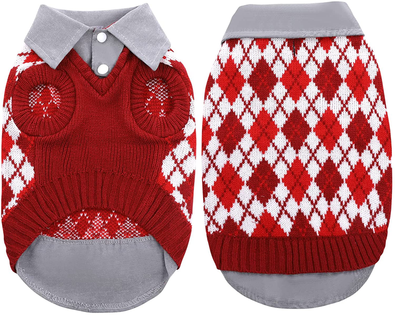 LETSQK Dog Sweater Dog Knitted Pet Clothes Classic Dog Winter Outfit with Plaid Argyle Patterns Warm Dog Sweatshirt with Polo Collar for Small Medium Puppies Dogs Cats Animals & Pet Supplies > Pet Supplies > Cat Supplies > Cat Apparel LETSQK Orange X-Small 