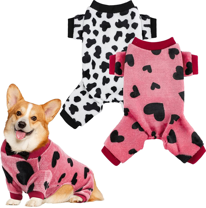 Pedgot 2 Pieces Dog Pajamas Flannel Dog Onesie Warm Pet Clothes Soft Dog Pjs Dog Apparel Dog Jumpsuit Jammies with Legs for Pet Dog Cat