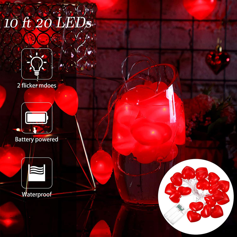 Mudder Valentine Heart String Light 10 Feet 20 LED Heart Fairy String Light Battery Operated Romantic Decoration for Wedding, Anniversary, Birthday, Home, Classroom Party (Red Heart,Plastic) Home & Garden > Decor > Seasonal & Holiday Decorations Mudder   