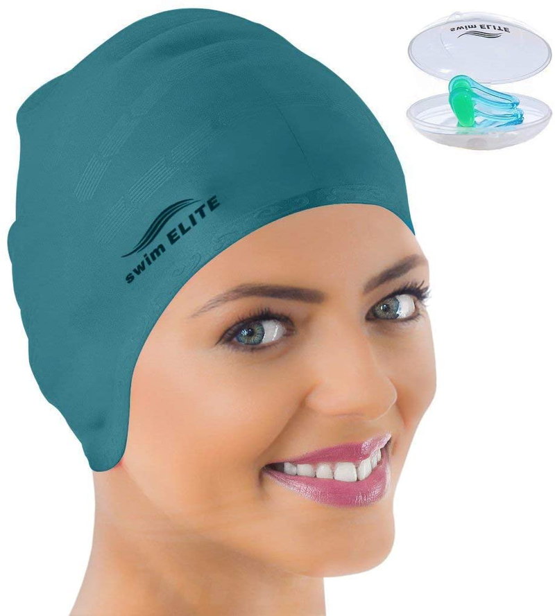 Swim Cap for Long Hair - Silicone Swimcap for Long Hair | Swimming Caps for Women & Men | Silicone Swim Caps for Long Hair - Bathing Cap to Keep Your Hair Dry Sporting Goods > Outdoor Recreation > Boating & Water Sports > Swimming > Swim Caps SWIM ELITE GREEN  