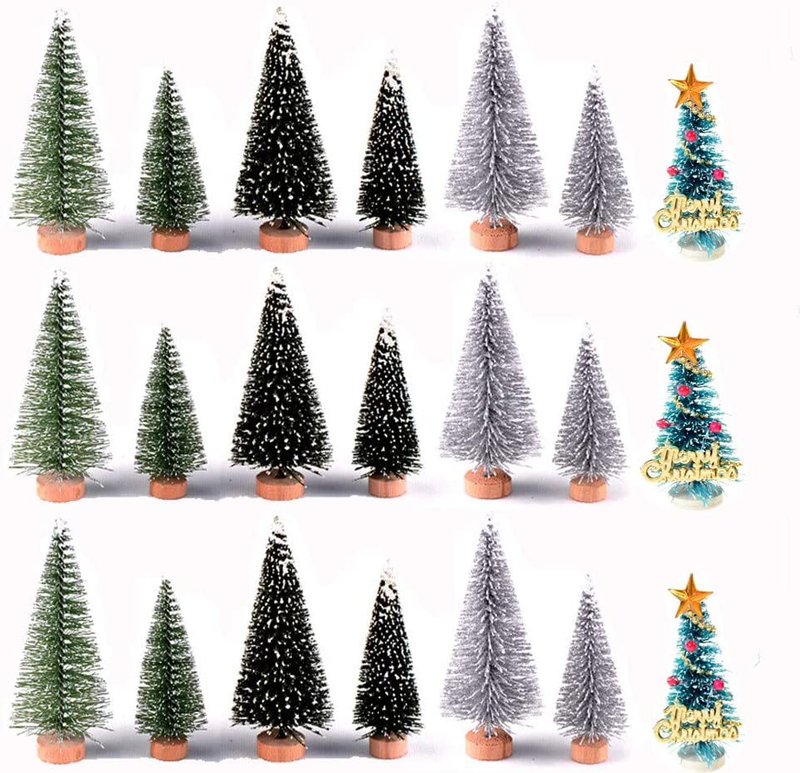 Haodeba 18Pcs Miniature Pine Trees Sisal Trees with Wood Base Christmas Tree Set Tabletop Trees for Miniature Scenes, Christmas Crafting and Designing, Mixed Size Home & Garden > Decor > Seasonal & Holiday Decorations > Christmas Tree Stands Noxus Bros Trees  