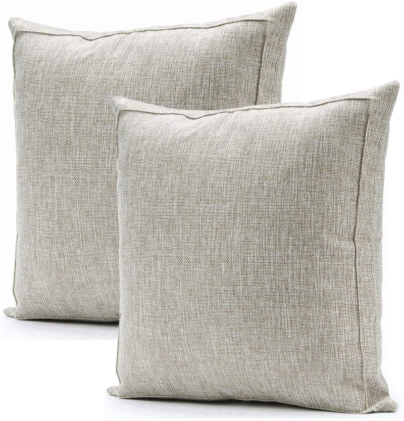 Jepeak Pack of 2 Burlap Linen Throw Pillow Covers Cushion Cases Farmhouse Modern Decorative Solid Thickened Square Pillowcases for Couch Bed Sofa (24 X 24 Inches, Beige/Khaki Threads) Home & Garden > Decor > Chair & Sofa Cushions Jepeak Beige With Khaki Threads 22" x 22" 