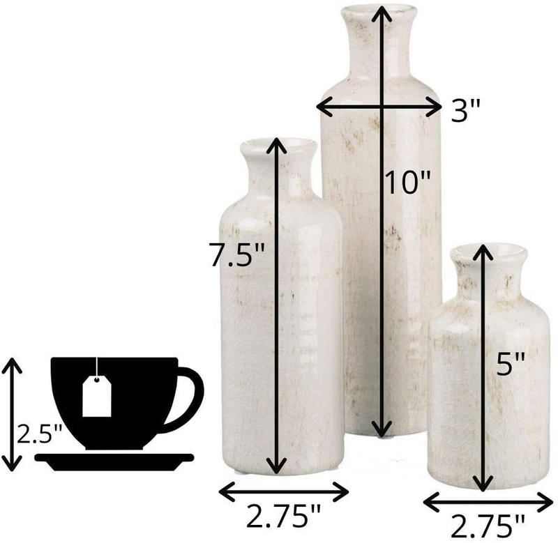 Sullivans Ceramic Vase Set - 3 Small Vases, Rustic Home Decor, Modern Farmhouse; Ideal Shelf Décor, Table Décor, Bookshelf, Mantle, Entryway- Distressed White (CM2333) Home & Garden > Decor > Vases Sullivans   