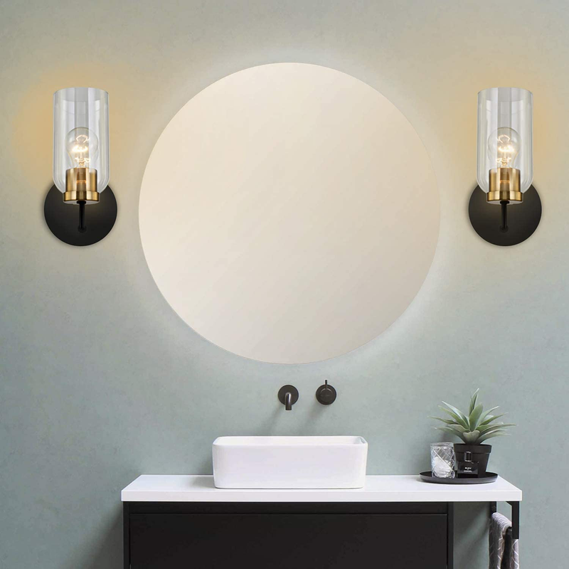 Hamilyeah Gold Wall Sconces Set of Two, Modern Bathroom Sconces Wall Lighting Fixture with Clear Glass Shade,Black and Brass Vanity Wall Lamps for Living Room Kitchen Hallway, UL Listed Home & Garden > Lighting > Lighting Fixtures > Wall Light Fixtures KOL DEALS   