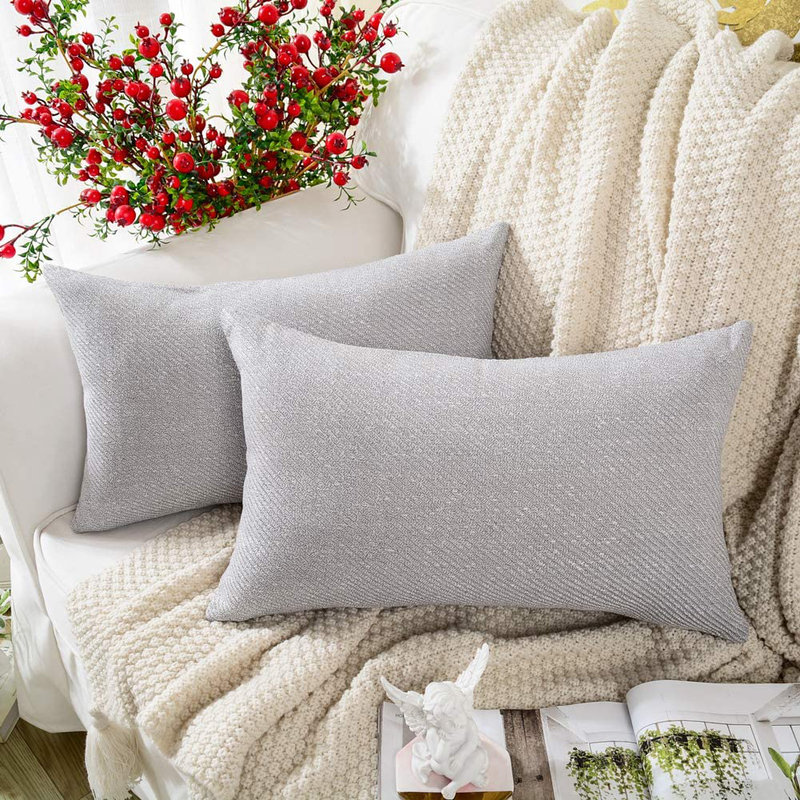 MERNETTE Pack of 2, Decorative Square Throw Pillow Cover Cushion Covers Pillowcase, Home Decor Decorations for Sofa Couch Bed Chair 20X20 Inch/50X50 Cm (Cream) Home & Garden > Decor > Chair & Sofa Cushions MERNETTE Light Grey 12"x20" 