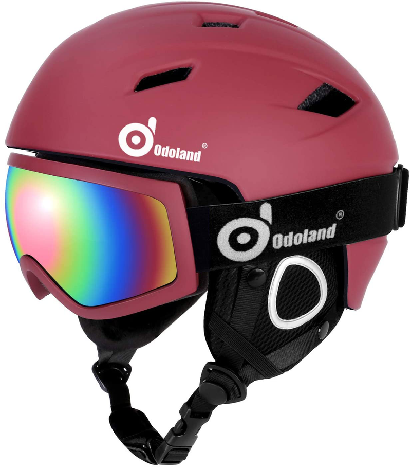 Odoland Snow Ski Helmet and Goggles Set, Sports Helmet and Protective Glasses - Shockproof/Windproof Protective Gear for Skiing, Snowboarding, Motorcycle Cycling, Snowmobile Sporting Goods > Outdoor Recreation > Winter Sports & Activities > Skiing & Snowboarding > Ski & Snowboard Helmets Odoland Dark Red X-Small(48-50cm) 