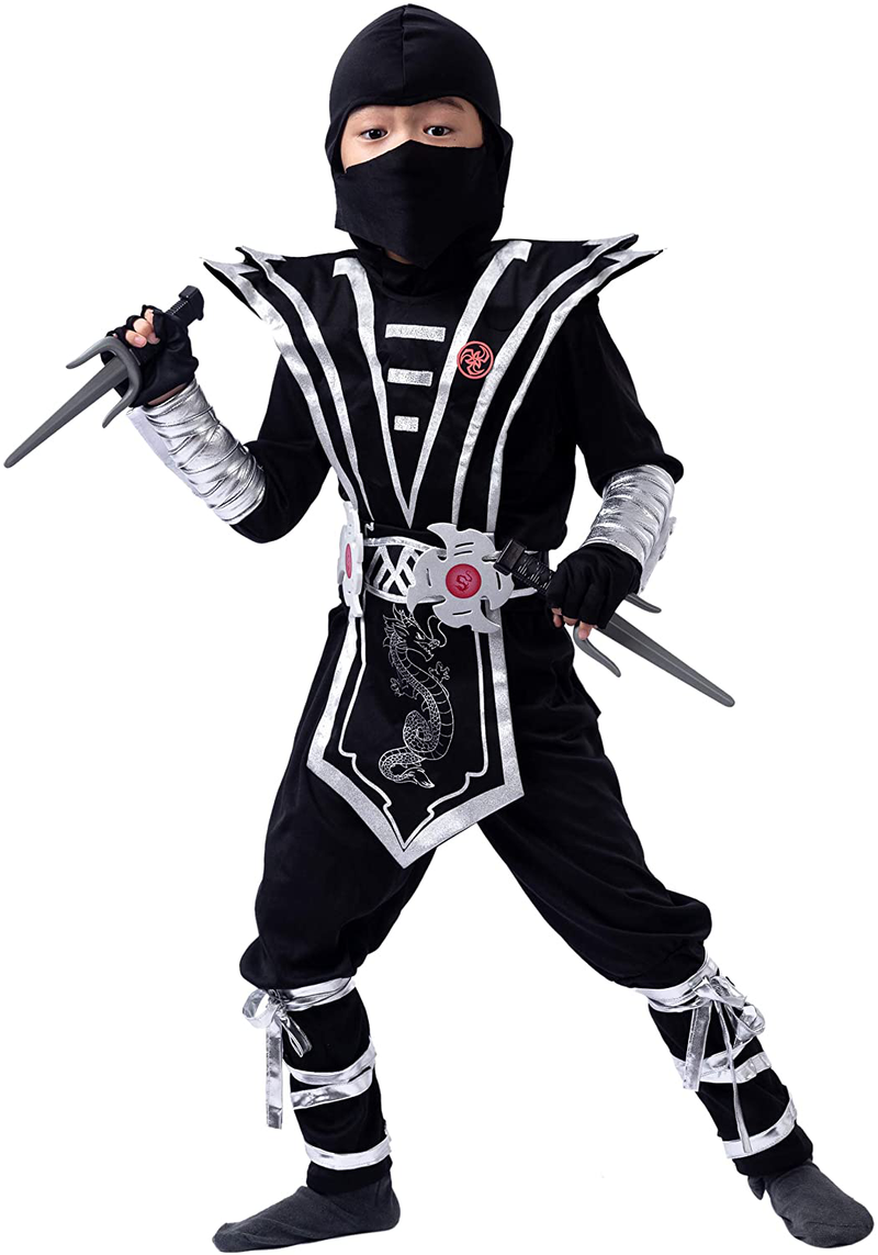 Silver Ninja Deluxe Costume Set with Ninja Foam Accessories Toys for Kids Kung Fu Outfit Halloween Ideas Apparel & Accessories > Costumes & Accessories > Costumes Spooktacular Creations Small ( 5 – 7 )  