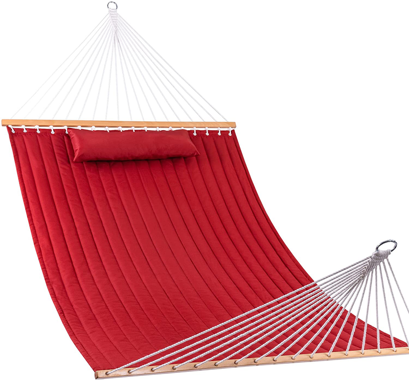 Lazy Daze 12 FT Double Quilted Fabric Hammock with Spreader Bars and Detachable Pillow, 2 Person Hammock for Outdoor Patio Backyard Poolside, 450 LBS Weight Capacity, Dark Cream Home & Garden > Lawn & Garden > Outdoor Living > Hammocks Lazy Daze Hammocks Burgundy  
