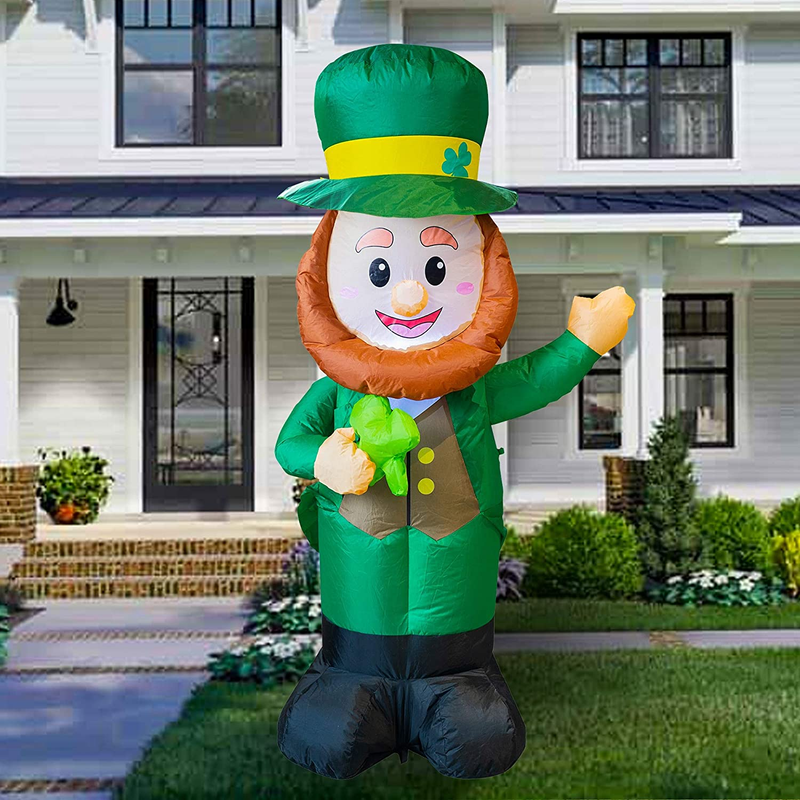 FUNPENY 4 Feet Inflatable St Patrick'S Day Decoration, Blow up Leprechaun with Green Hat and Lucky Clover in Hand for Indoor Outdoor Lawn Yard