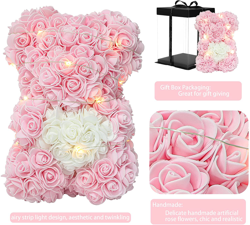 Rose Bear-Personalized Gifts for Her, Romantic Flower Bear Contains over 300 Artificial Flowers, Unique Gifts for Valentines Day Birthday, Handmade Sparkle Rose Teddy Bear (Light Pink Rose Bear) Home & Garden > Decor > Seasonal & Holiday Decorations Geousnest   