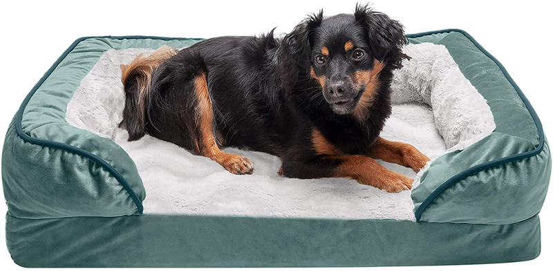 Furhaven Orthopedic, Cooling Gel, and Memory Foam Pet Beds for Small, Medium, and Large Dogs and Cats - Luxe Perfect Comfort Sofa Dog Bed, Performance Linen Sofa Dog Bed, and More Animals & Pet Supplies > Pet Supplies > Dog Supplies > Dog Beds Furhaven Velvet Waves Celadon Green Sofa Bed (Cooling Gel Foam) Medium (Pack of 1)