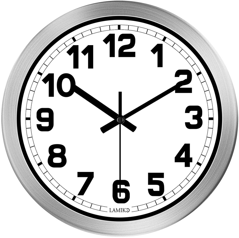 LAMIKO 12 Inch Non-Ticking Silent Wall Clocks Battery Operated Quartz Decro Clock Easy to Read for Room/Home/Kitchen/Bedroom/Office/School, Aluminum Frame Silver Home & Garden > Decor > Clocks > Wall Clocks LAMIKO 12 Inch  