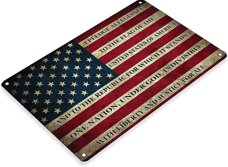 pozico American Flag Metal Tin Sign US Pledge of Allegiance Wall Decor for Man Cave Bar and Wall Decoration Home & Garden > Decor > Artwork > Sculptures & Statues pozico   