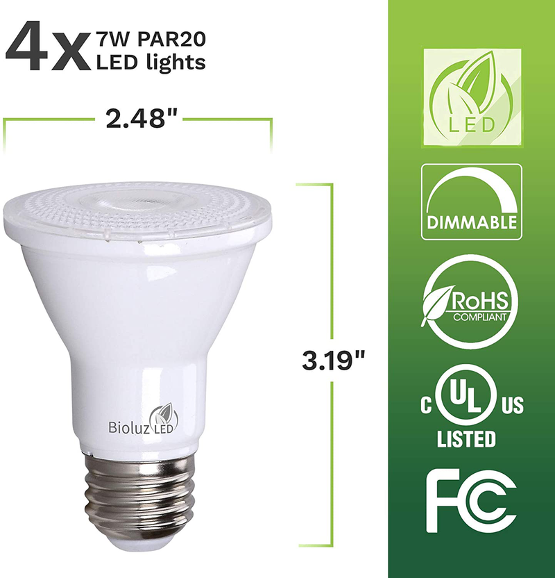 PAR20 LED Bulb 75W Replacement, Bioluz LED Spot Light Bulb, 3000K Soft White, E26, 40 Degree Beam Angle, UL Listed, 4 Pack Home & Garden > Lighting > Flood & Spot Lights Bioluz LED   