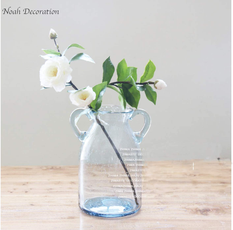 Noah Decoration Double Ear Hand-Blown and Handmade Transparent Flower and Filler Bubble Glass for Home and Wedding Indoor and Outdoor Decoration 10 inch Tall Size Medium Home & Garden > Decor > Vases Noah Decoration   