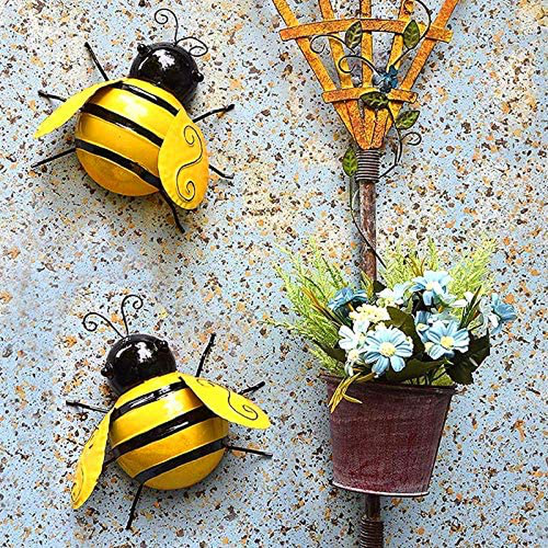 Juegoal Metal Wall Art Bee 3D Sculpture, Inspirational Wall Decor Hanging for Indoor and Outdoor, 4 Pack