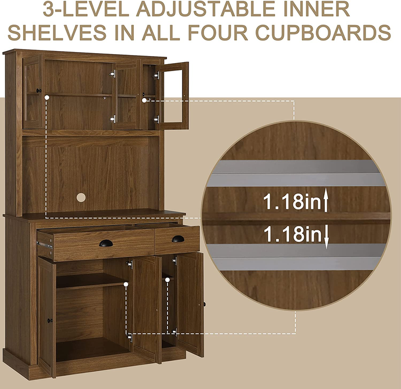 MUPATER Kitchen Pantry Storage Cabinet with Microwave Stand, 71'' Freestanding Hutch Cabinet with Buffet Cupboard, Drawers and Doors for Home, Walnut Home & Garden > Kitchen & Dining > Food Storage MUPATER   