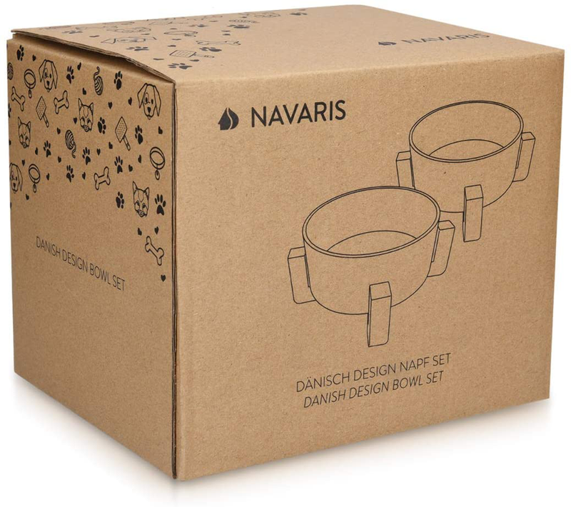 Navaris Ceramic Elevated Cat Bowls - Raised Double Food and Water Bowl Set for Cats and Small Dogs with Wood Stands - No Spill Eco Friendly Pet Bowls Animals & Pet Supplies > Pet Supplies > Cat Supplies KW-Commerce   