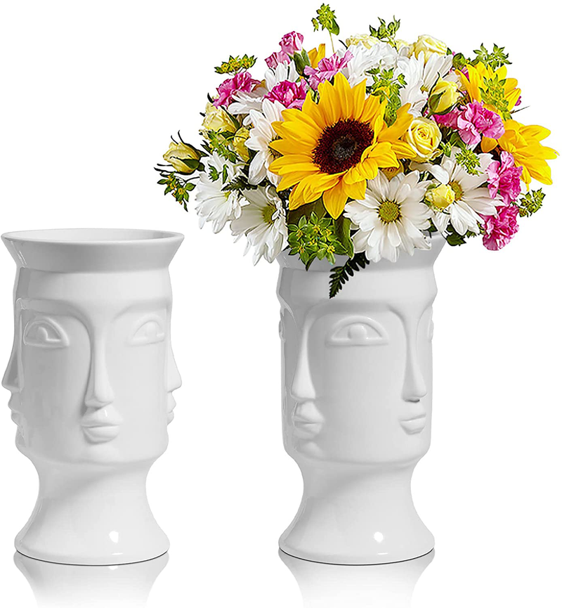 ComSaf Ceramic Flower Vase White, Modern Human Face Design Bud Vase Tall Posy Bouquet Centerpiece for Home, Wedding, Christmas Decoration (7 Inch Height) Home & Garden > Decor > Vases ComSaf 2  