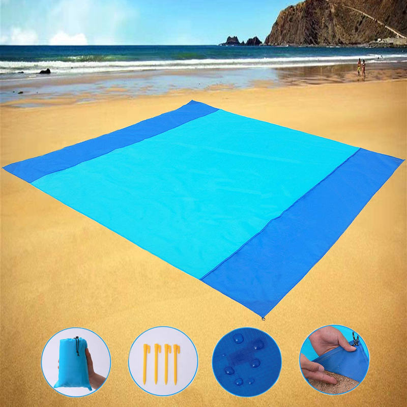 Sand Free Beach Blanket, Large/Oversized Outdoor Picnic Mat Waterproof Quick Drying Ripstop Nylon Compact Sandproof Beach Blanket for Camping Hiking Fishing Travel (L,82"X79") Home & Garden > Lawn & Garden > Outdoor Living > Outdoor Blankets > Picnic Blankets Earthsport Sky Blue+navy Blue,l  