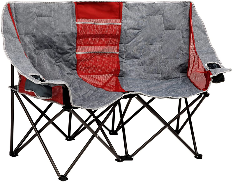 Sunnyfeel Double Folding Camping Chair, Portable Oversized Loveseat Chair, Foldable Lawn Chairs with Storage for Indoor/Outdoor/Fishing/Picnic, Fold up Camp Chair for Adults Heavy Duty 2 Person Sporting Goods > Outdoor Recreation > Camping & Hiking > Camp Furniture SUNNYFEEL Grey  