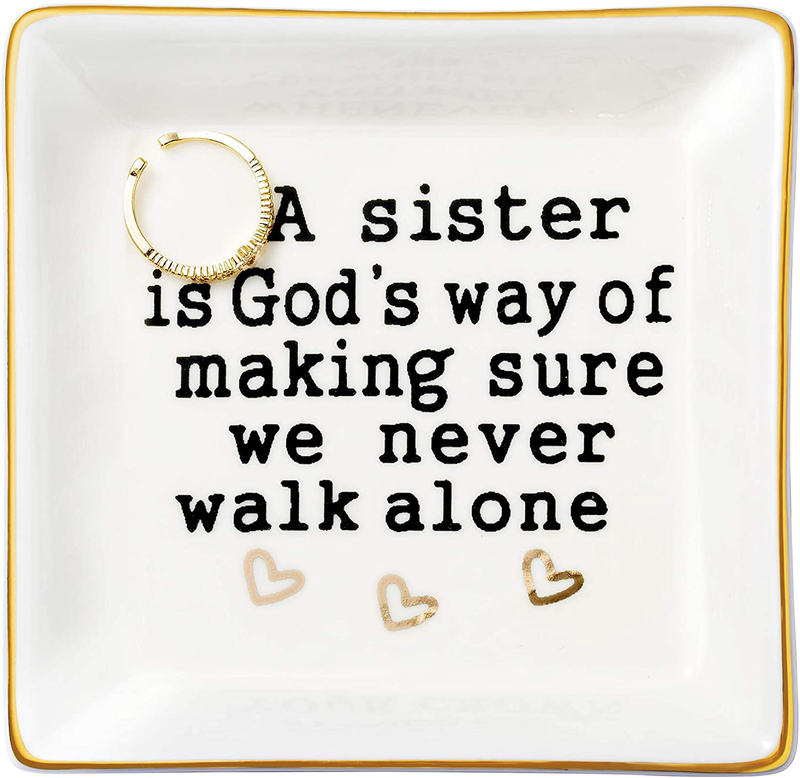 JoycuFF Gifts for Mom Ring Trinket Dish Decorative Mama Jewelry Tray Unique Presents for Birthday Mother's Day Thanksgiving Day Christmas Cute Home Decor Home & Garden > Decor > Decorative Trays Hongyang A sister is God's way of making sure we never walk alone  