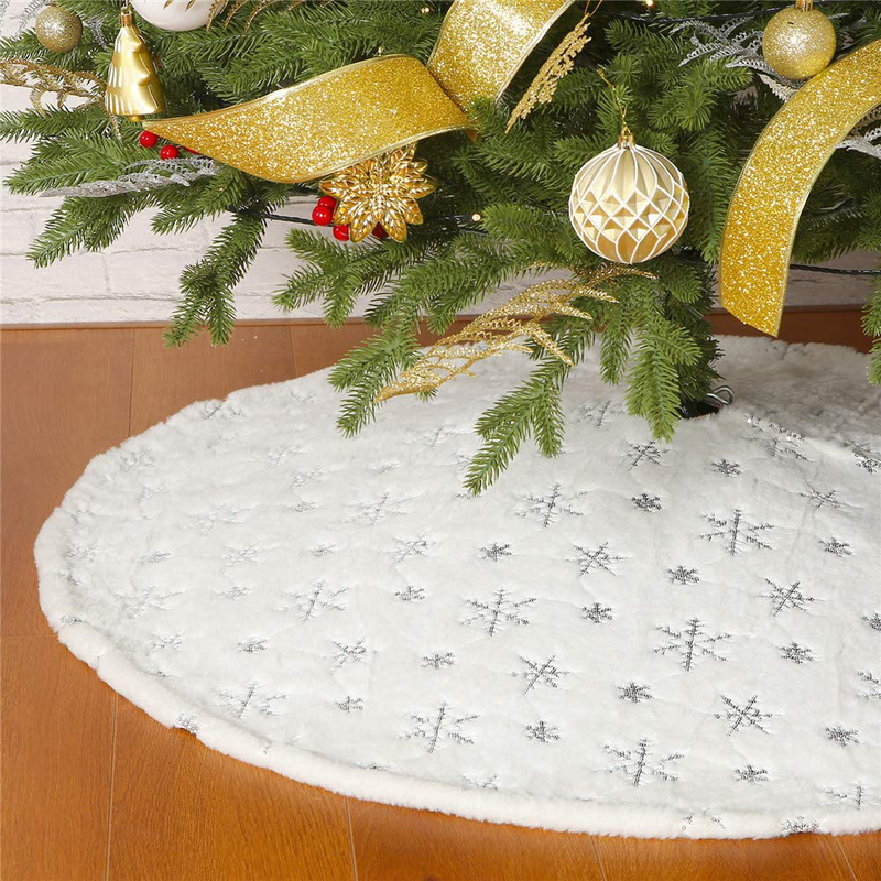 Sattiyrch Halloween Tree Skirt, Holiday Decoration for Christmas Tree (Black and White, 48in) Home & Garden > Decor > Seasonal & Holiday Decorations > Christmas Tree Skirts Sattiyrch Silver Sonwflakes 48in 
